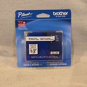 Brother‎ P-touch TZe-231 1/2" Black Print on White Tape TZE231 Genuine - NEW!